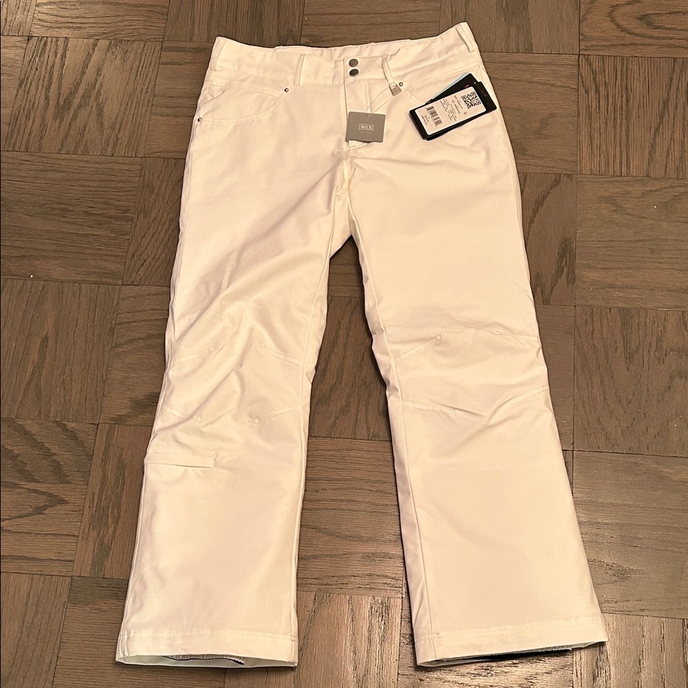 Nils White Snow Pants - Barbara model
